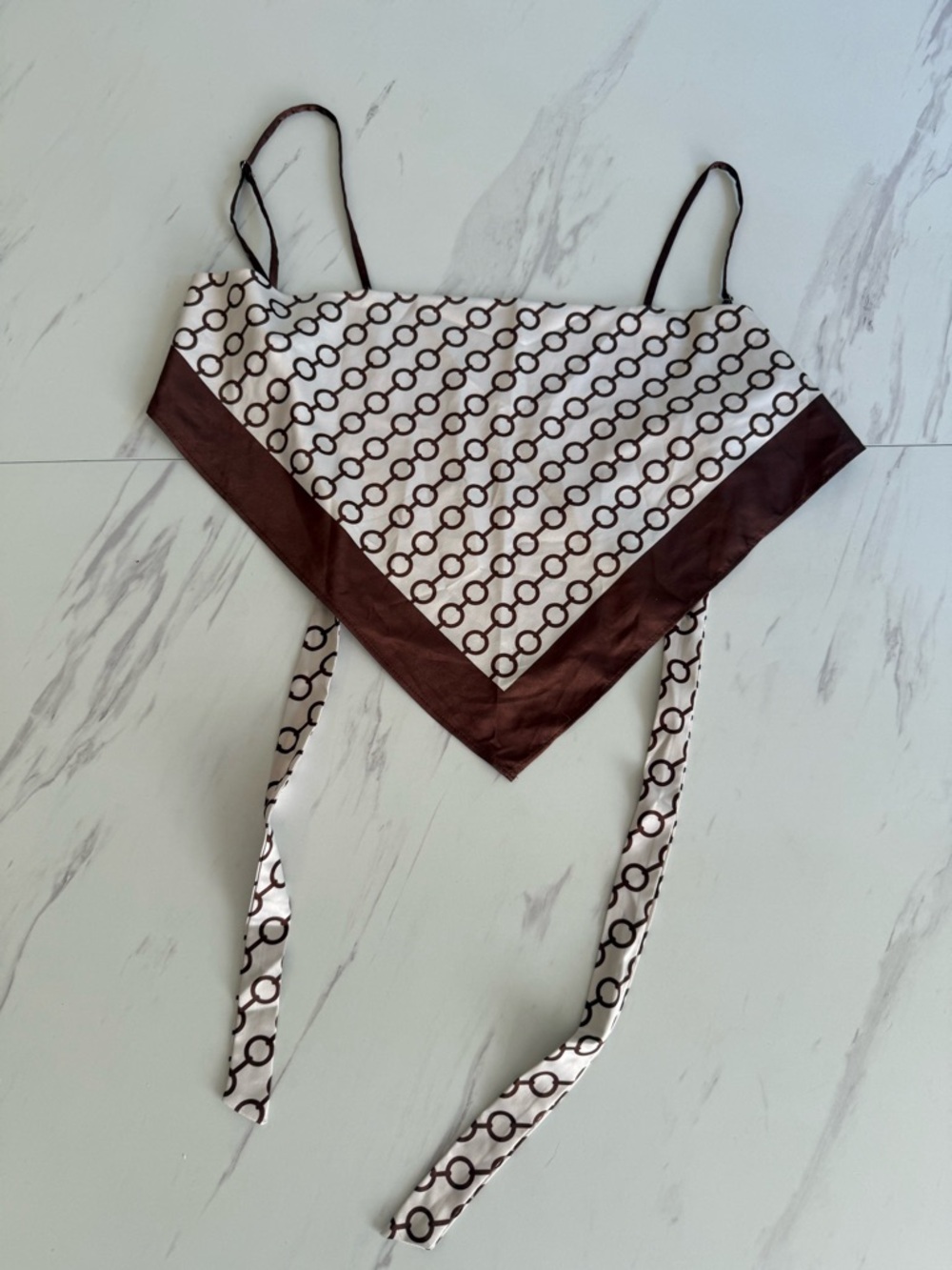 Fashion Nova White & Brown Geometric Scarf Top